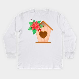 Poinsettia and birdhouse Kids Long Sleeve T-Shirt